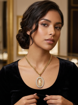 Collar dorado con medalla de la Virgen María