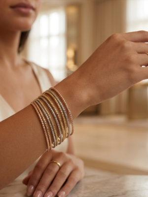 Pulsera de tres tonos con baño de oro de 18 quilates