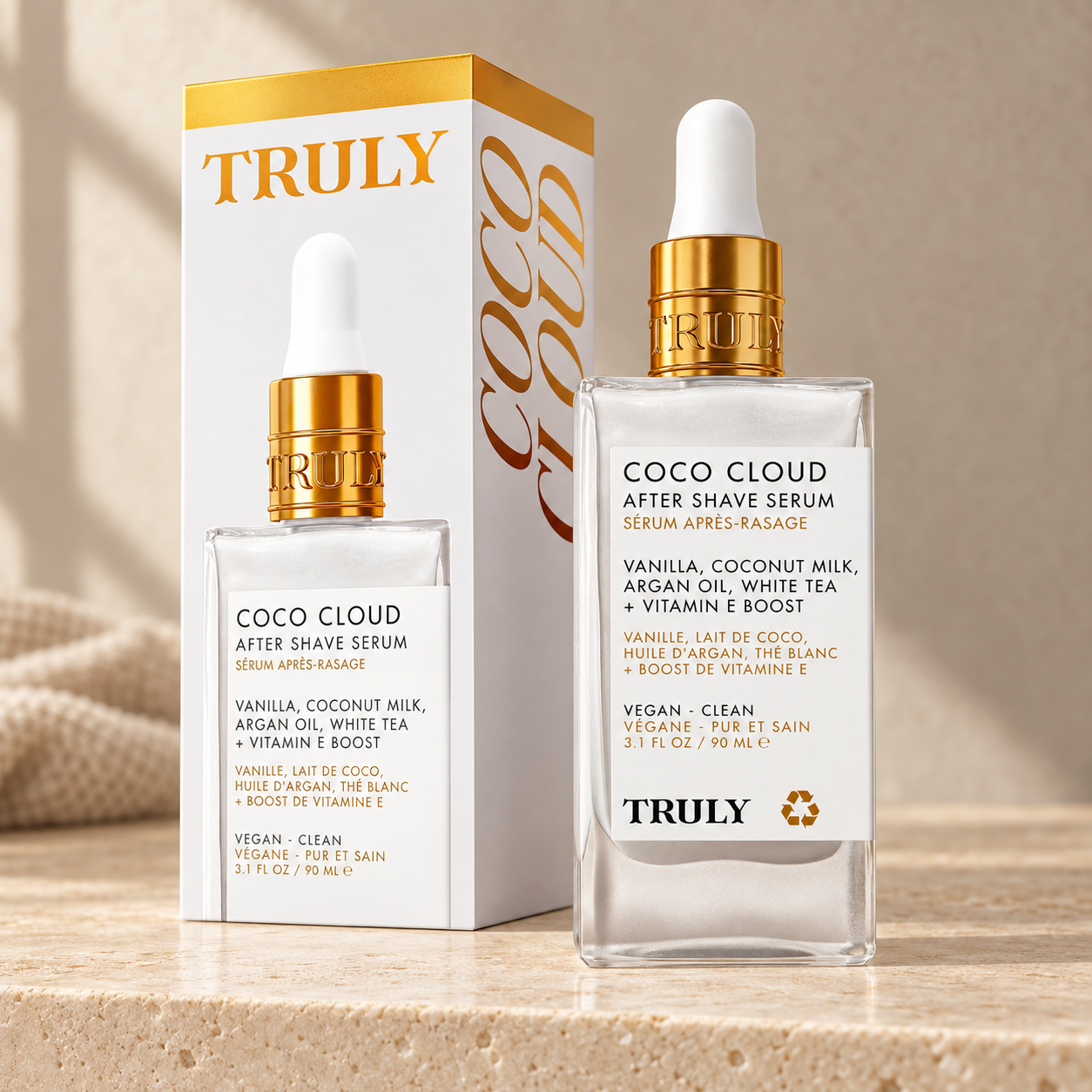 truly coco cloud warm minimal Sérum corporal Truly Beauty Coco Cloud de 90 ml con caja blanca y dorada